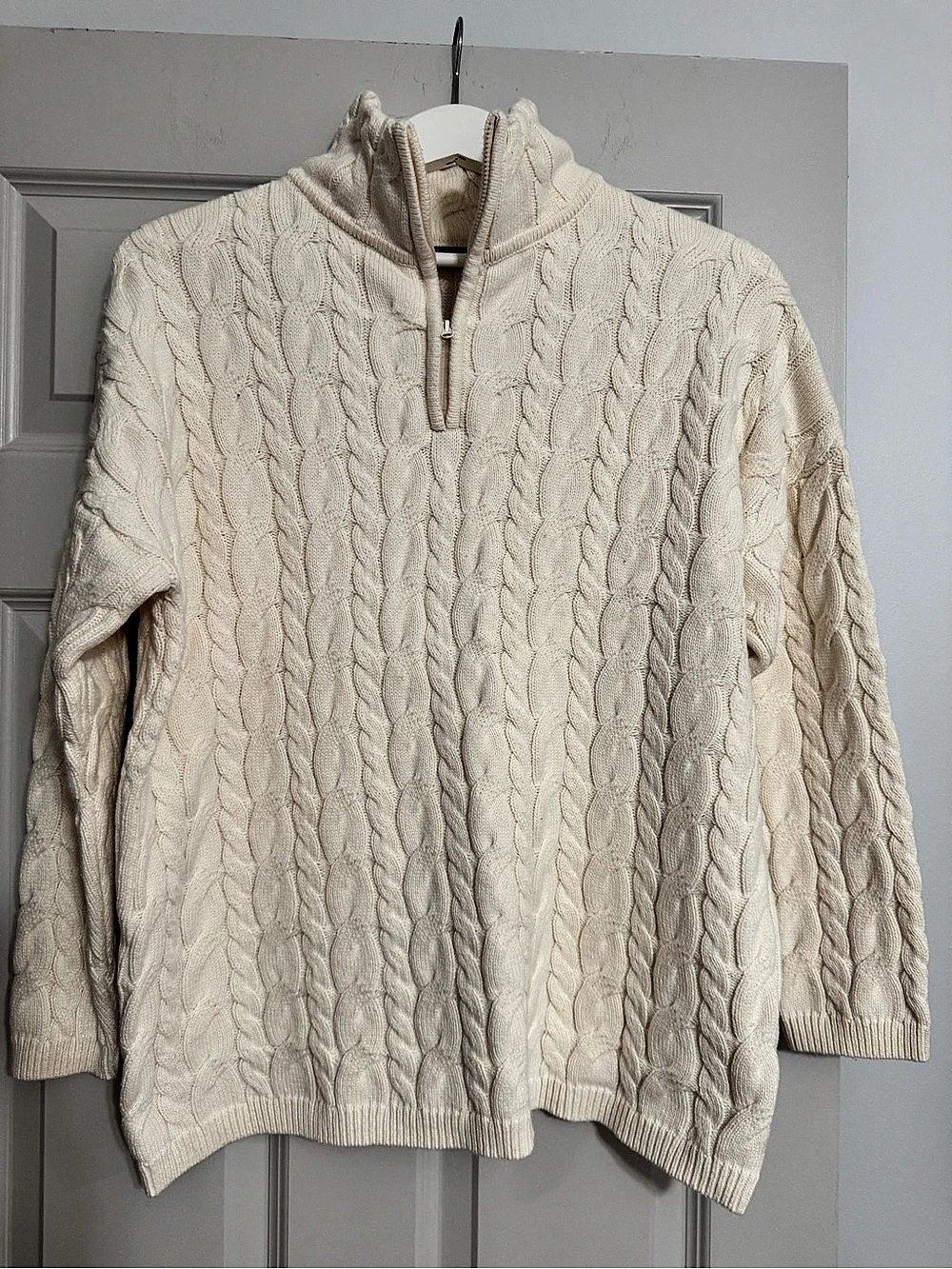 Trendy Queen Women's Oversized Cable Knit Quarter Zip Pullover Sweater Cable